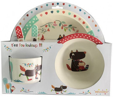 Coffret vaisselle t'es fou louloup Ebulobo